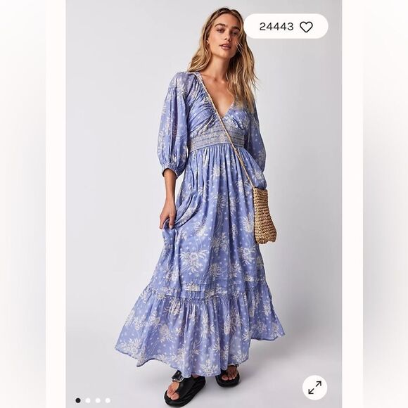 Free People Dresses & Skirts - Free People size Large Golden Hour Maxi Dress Color: Blue Violet Combo